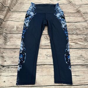 Alo Yoga Navy Blue Cropped Leggings with Crystal/Geode Print Down Sides size XS